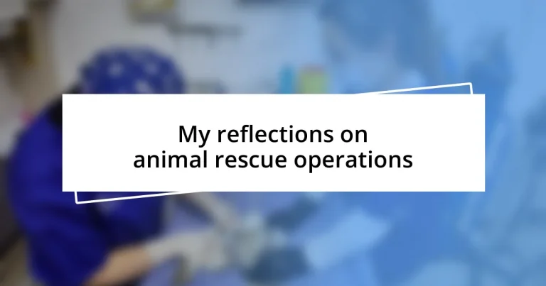 My reflections on animal rescue operations