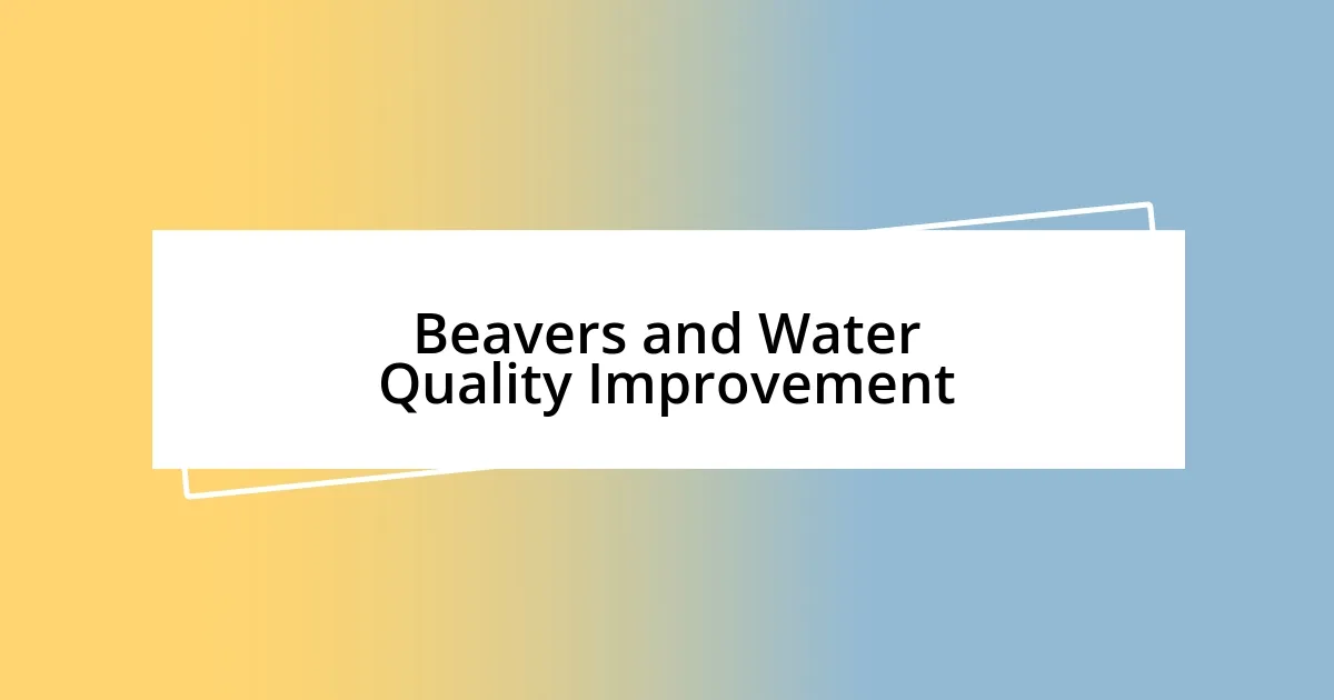 Beavers and Water Quality Improvement